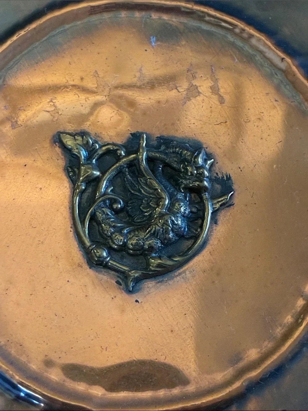 Vintage Handcrafted Copper Wall Plate with Laurel Embossing - Copper Finish